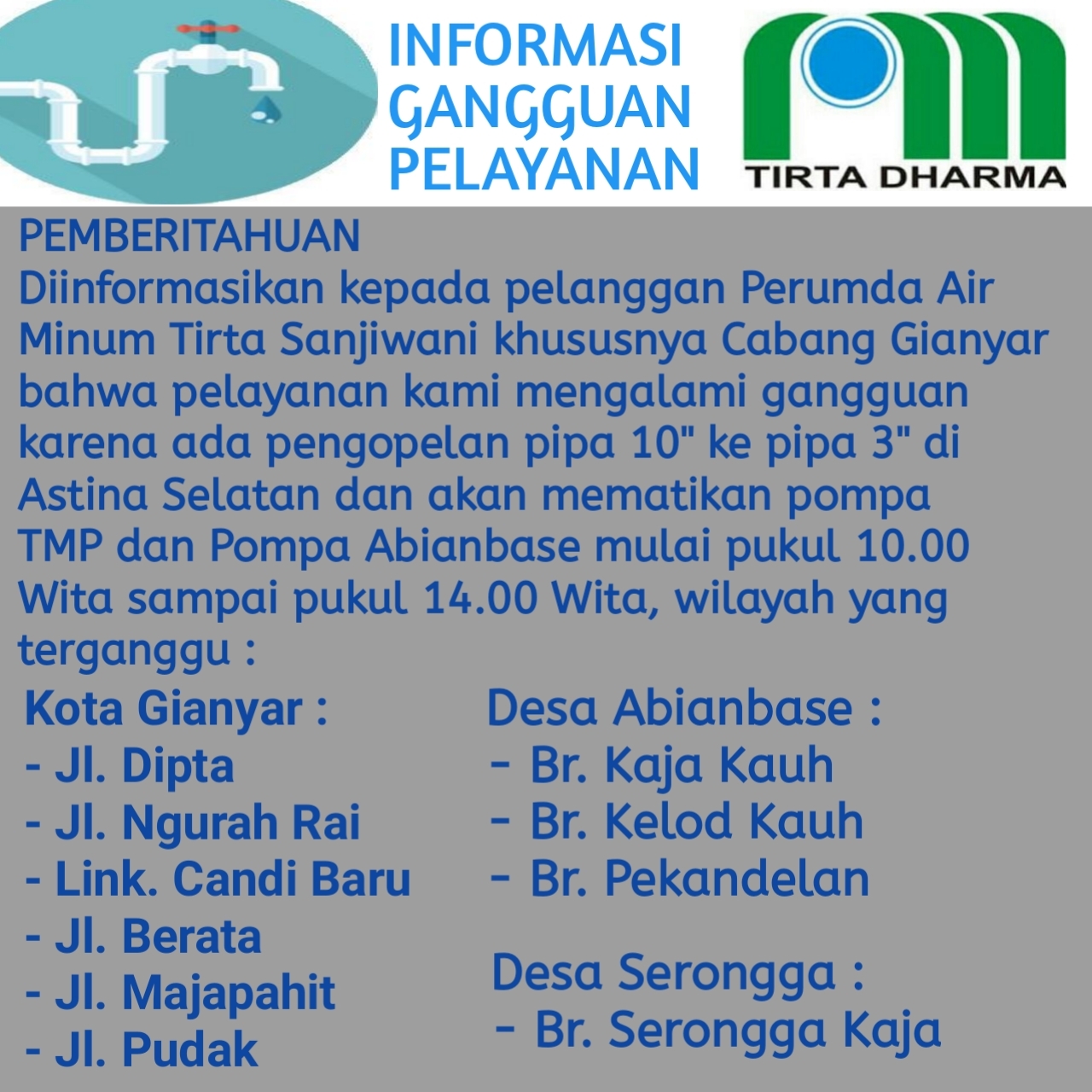 Info berita,Layanan PDAM,Kegiatan PDAM,gangguan layanan pdam,Berita PDAM,PERUMDA AMTS,PERUMDA AMTS Kabupaten Gianyar